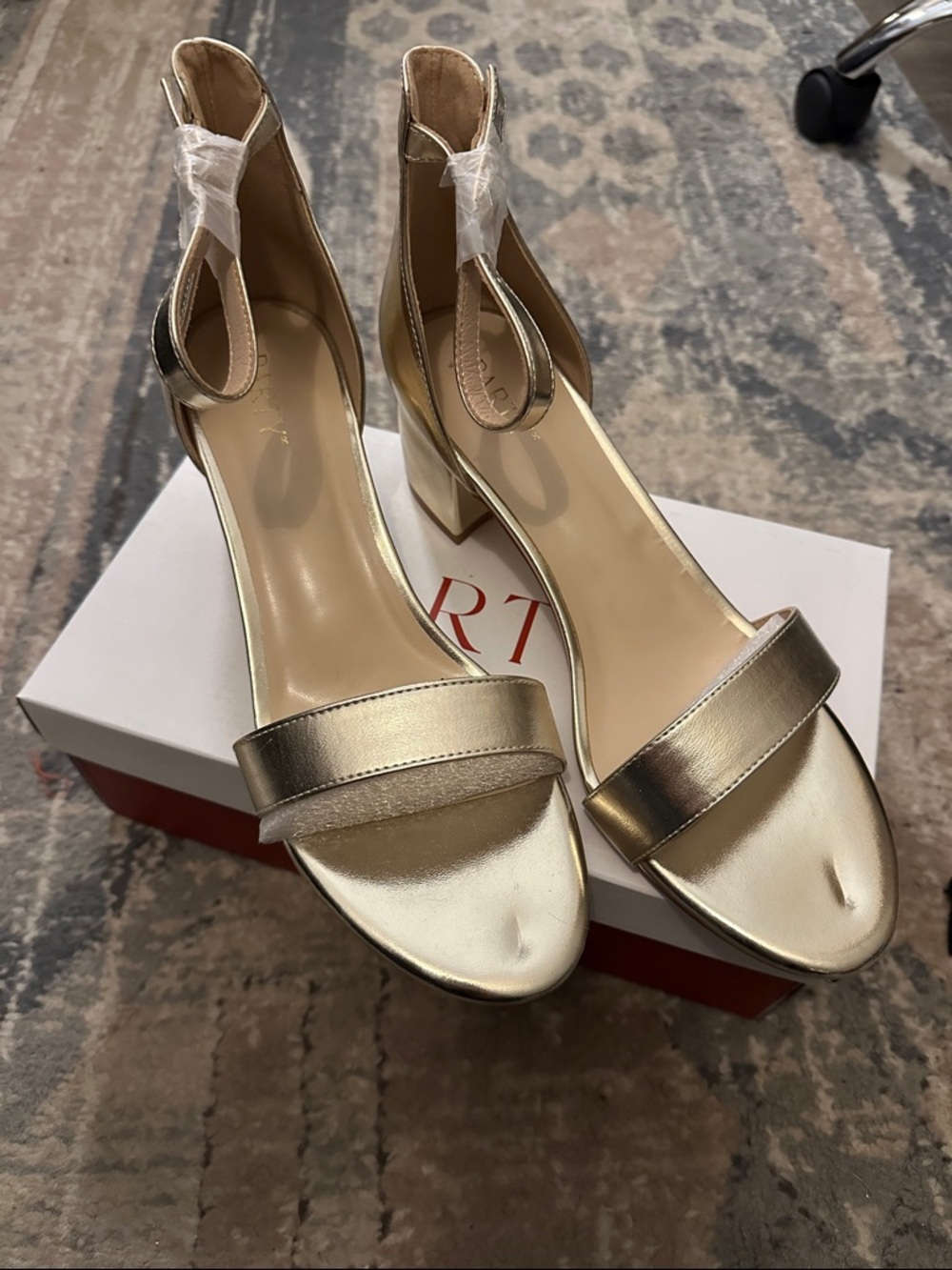 Metallic Gold Block Heel Sandals - Women's Dress Heels